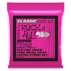 Ernie Ball 2253 Super Slinky Classic Rock n Roll Pure Nickel Wrap Electric Guitar Strings 9-42 Gauge